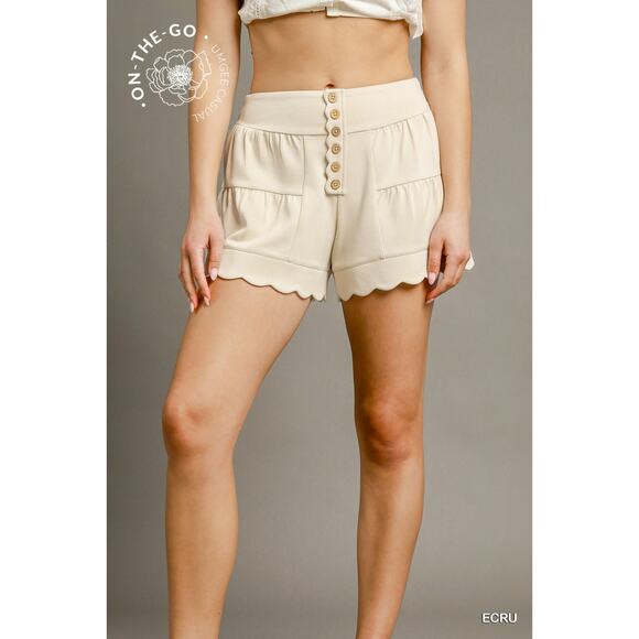 UMGEE - SCALLOPED HIGH-WAISTED BUTTON SHORTS - Medium - Picture 2 of 5